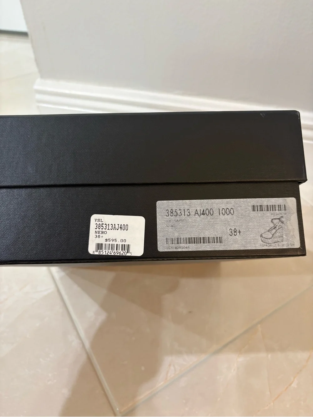 Saint Laurent (YSL) Black Leather Closed Toe Espadrille Wedge Sandals (Size 38)